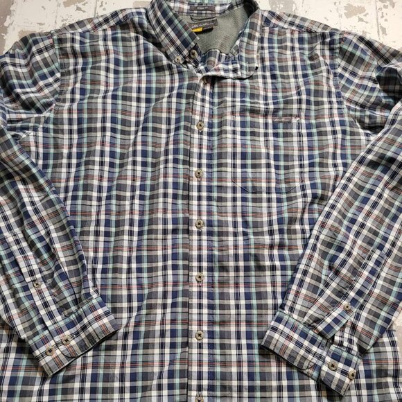 2443‎ Eddie Bauer Blue Plaid LS Button Down Men's Large - Picture 1 of 6